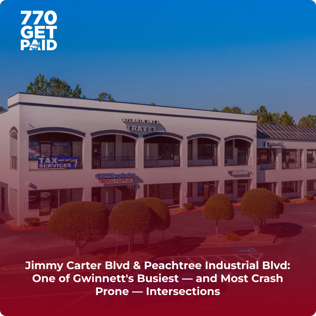 The Jimmy Carter Boulevard and Peachtree Industrial Boulevard intersection in Norcross, Georgia